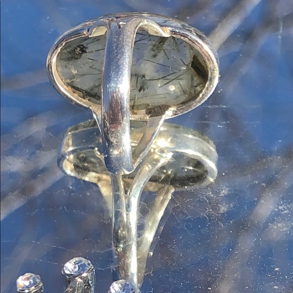 BOUTIQUE GREEN RUTILE IN QUARTZ 925 SILVER RING 7 - Picture 3 of 12